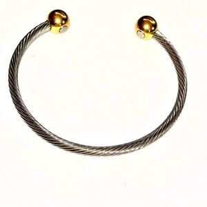 Vintage estate sale Gold-Tip Stainless Steel Cable Cuff Bracelet